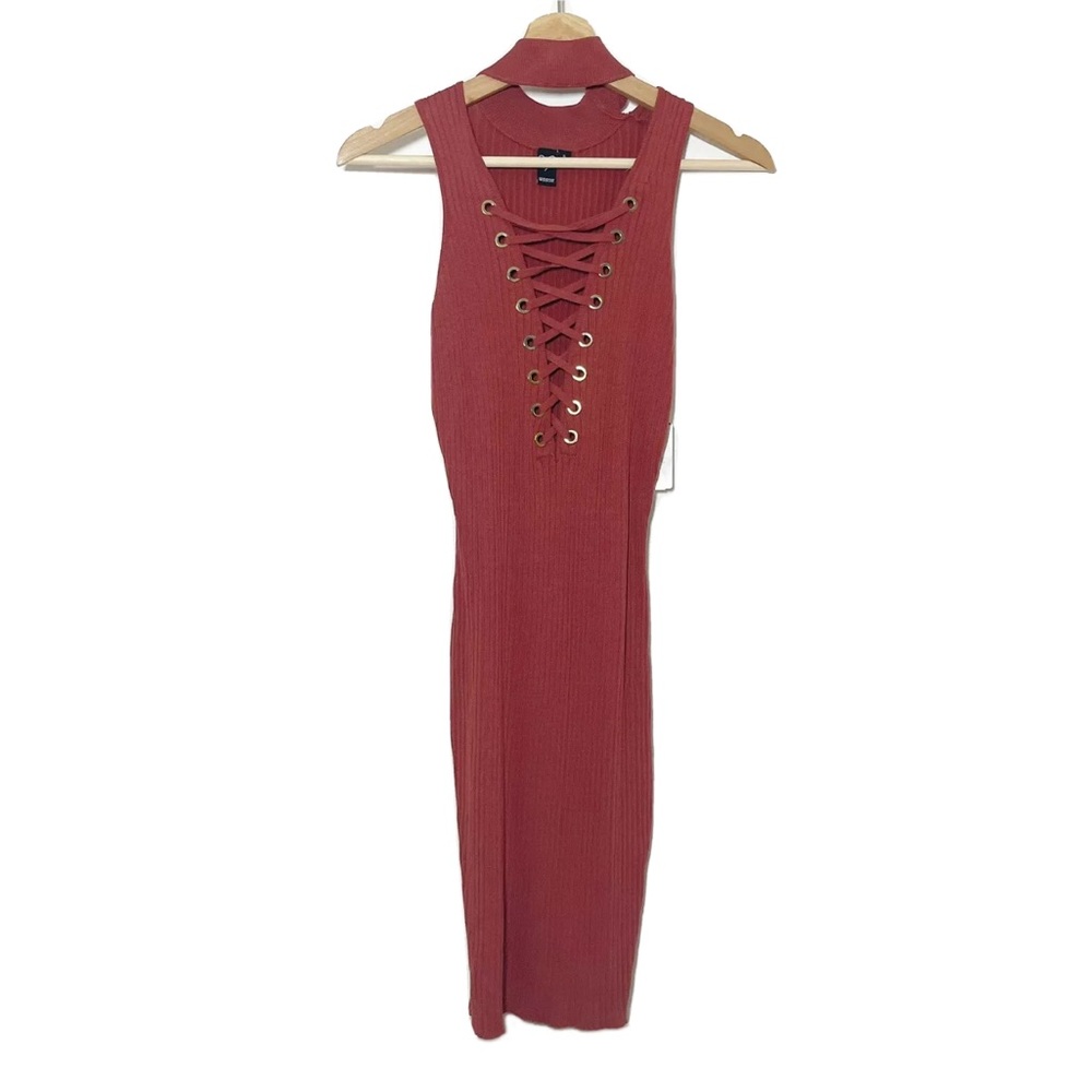 NWT Windsor Knit Ribbed Bodycon Dress Sleeveless Lace Up Sz S